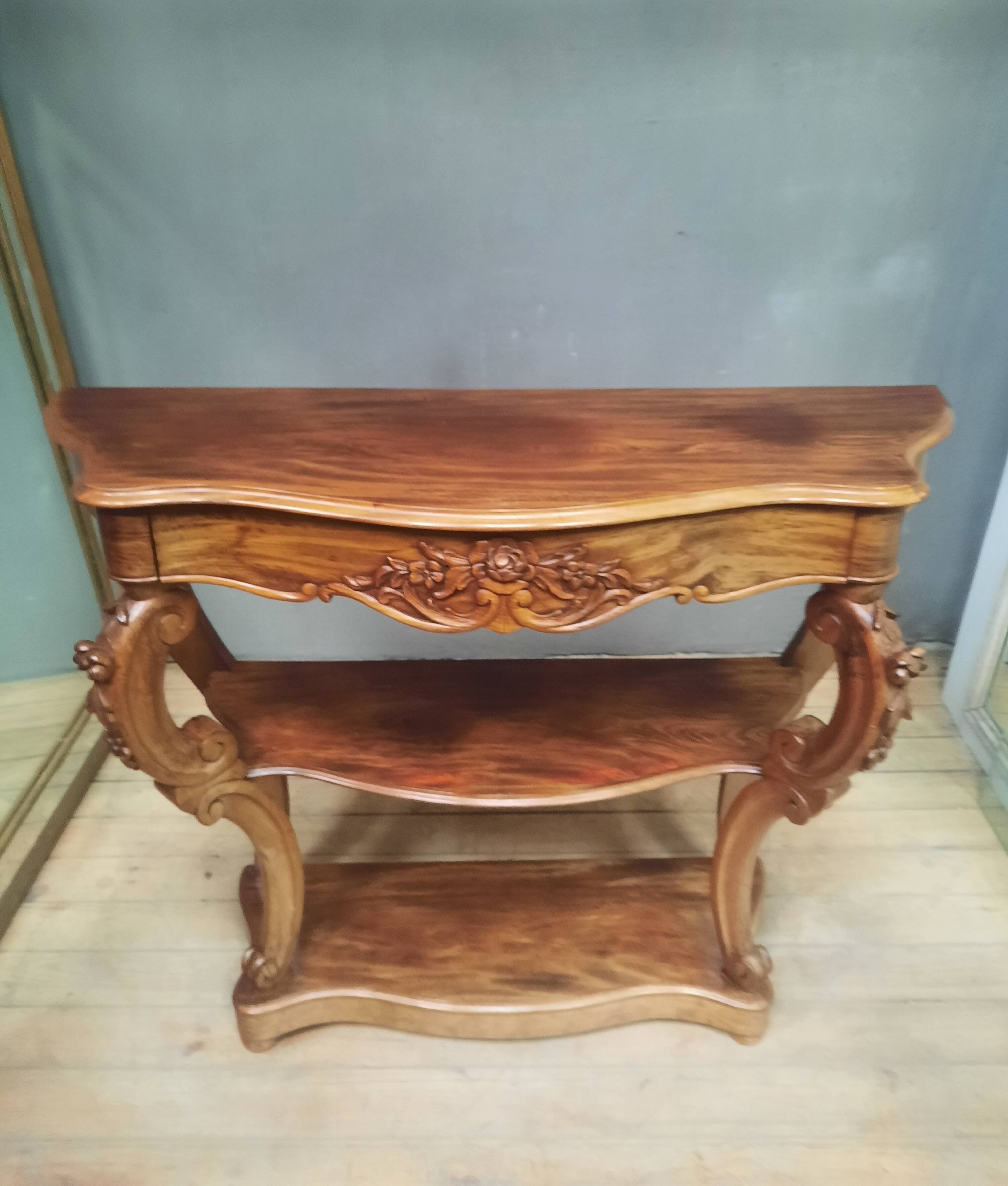 19th century Louis XV style console table in veneer wood