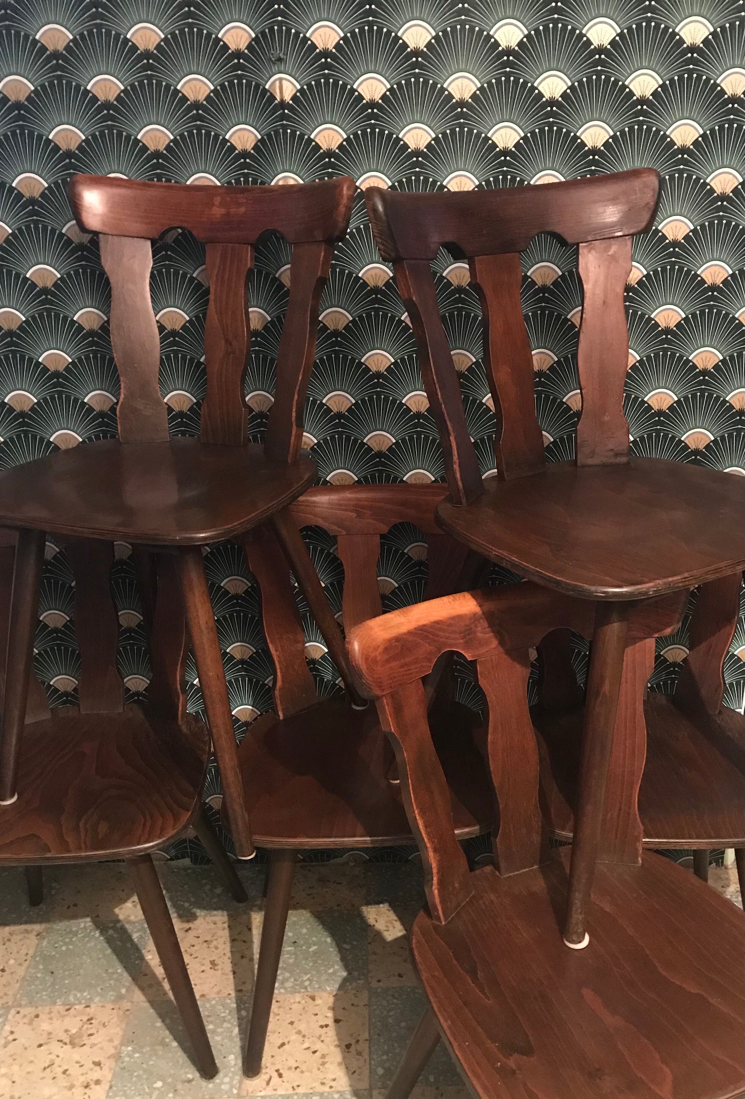 Lot of 6 chairs vintage bistro compass feet