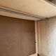 Vintage Parisian wardrobe with one mirrored door from the 60s in pine and wood