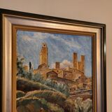 Peinture à l'huile De Hans Lindén /1938 / San Gimignano Italie
