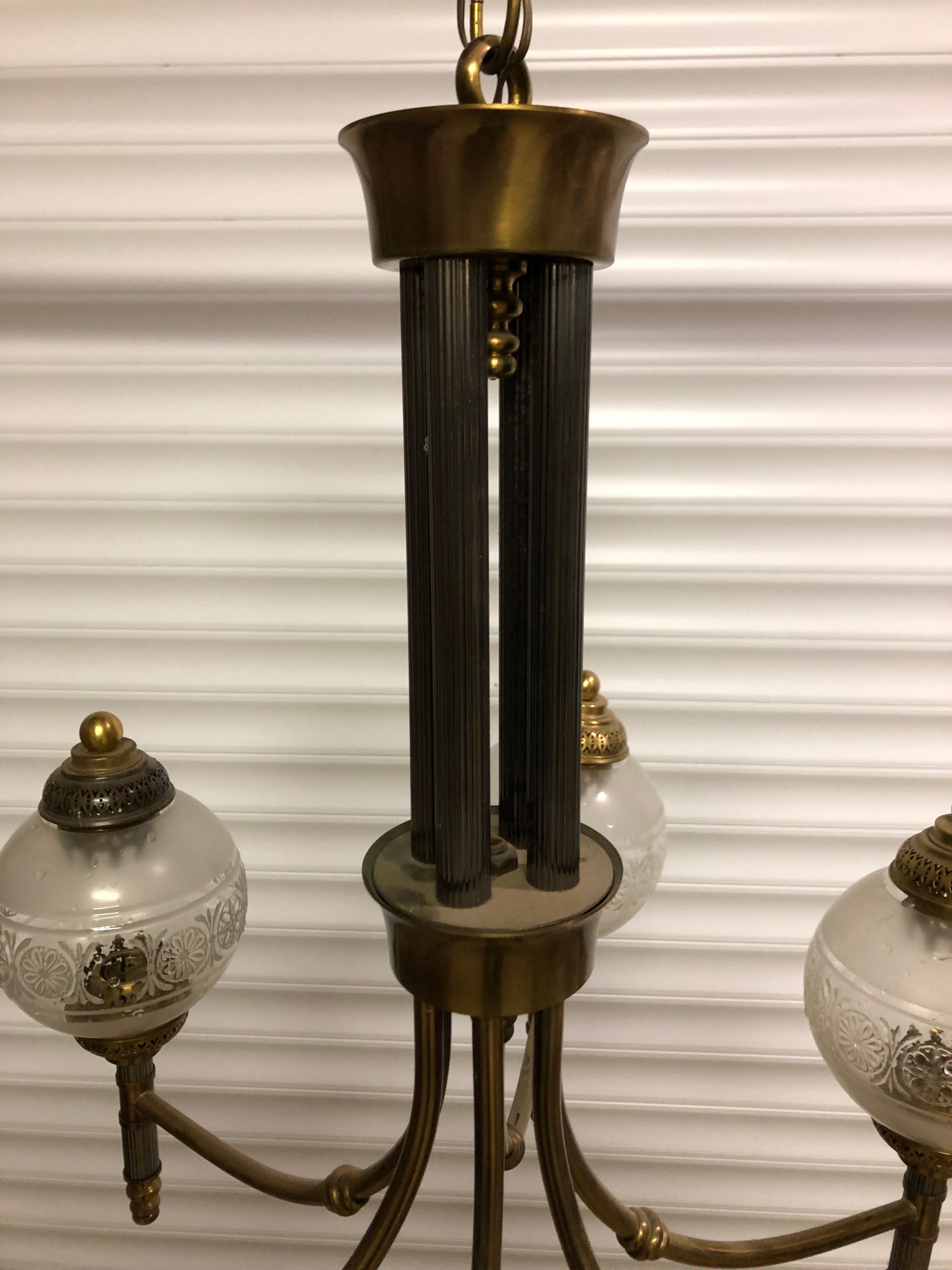 Glass and brass suspension and its vintage sconces