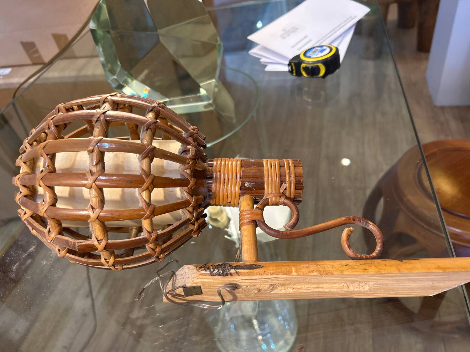 Pair of wall lights, rattan, 1950