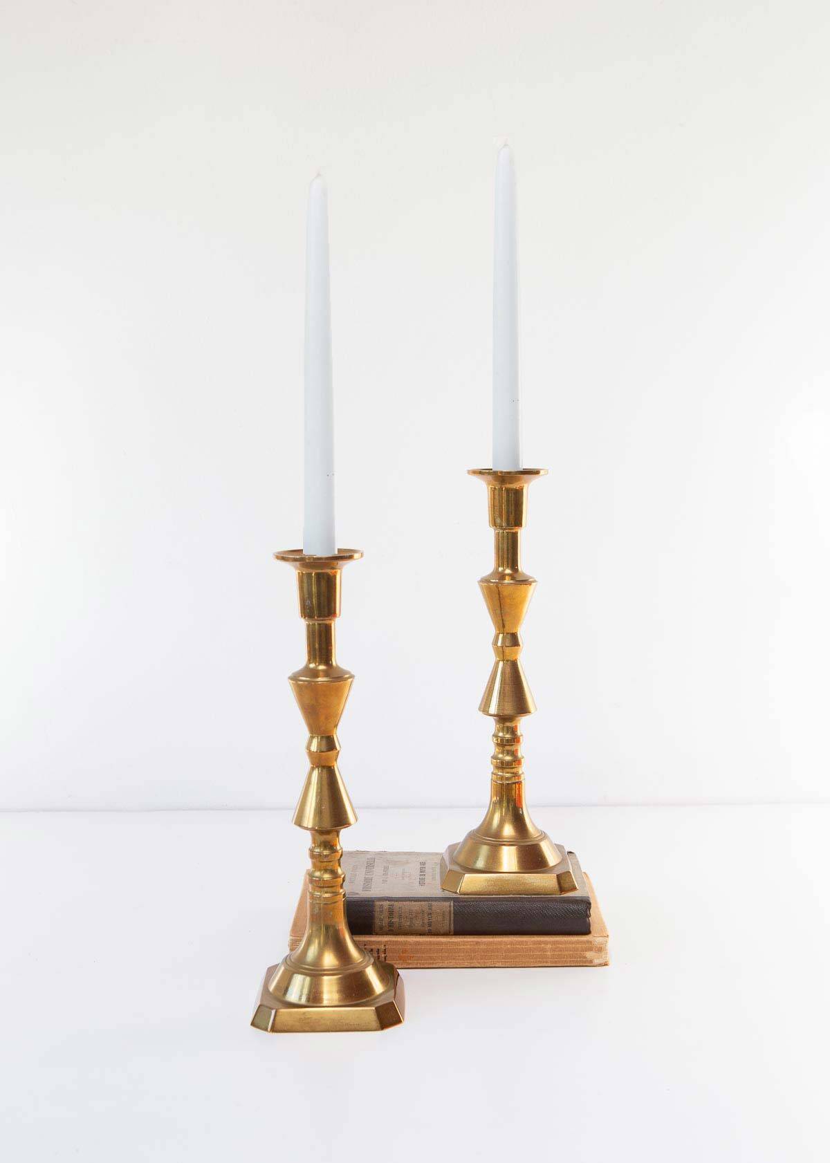 Pair of vintage Swedish candlesticks in gilded brass. 20th century
