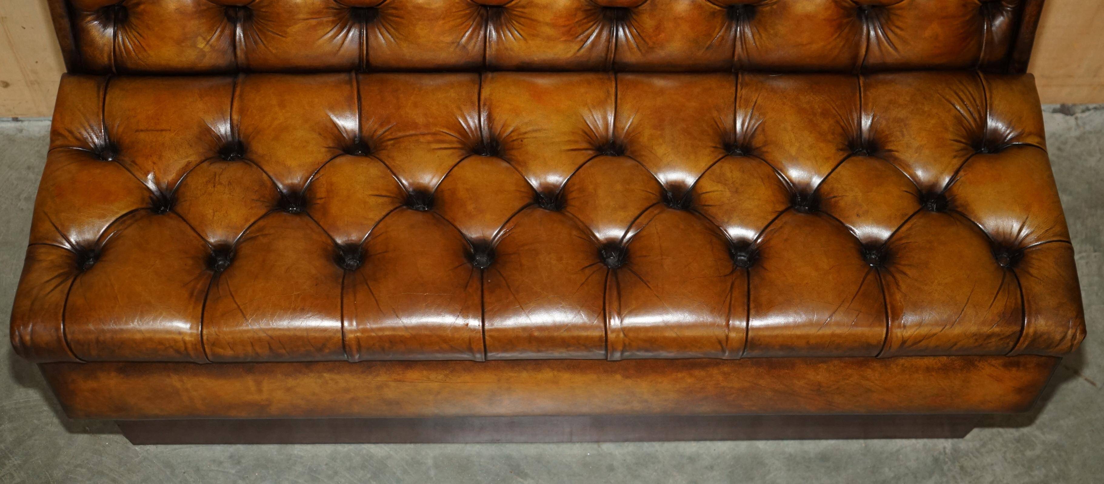 Pair of Victorian Chesterfield pub benches in leather.