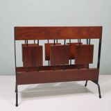 Vintage teak and metal magazine rack, Netherlands 1960-1970