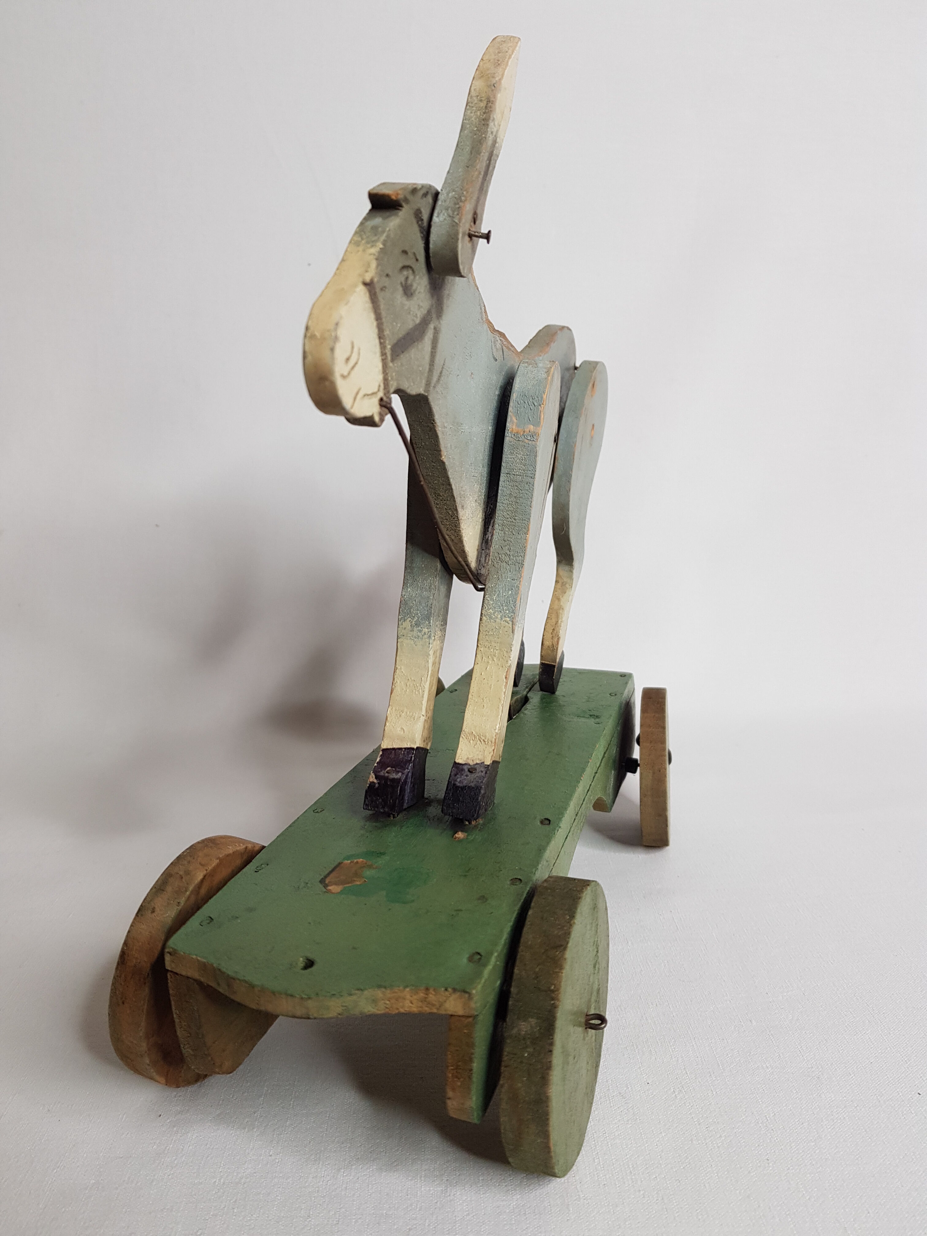 Old articulated toy to pull 27 cm, donkey, 1900
