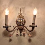 Mid century Spanish Boho ceramic and brass wall light