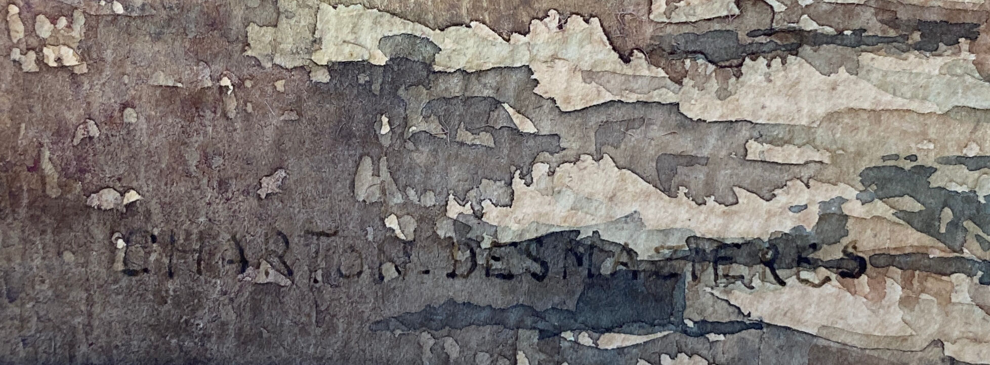 Painting "the village with the bell tower" by charton-desmazieres (xix-xx) watercolor