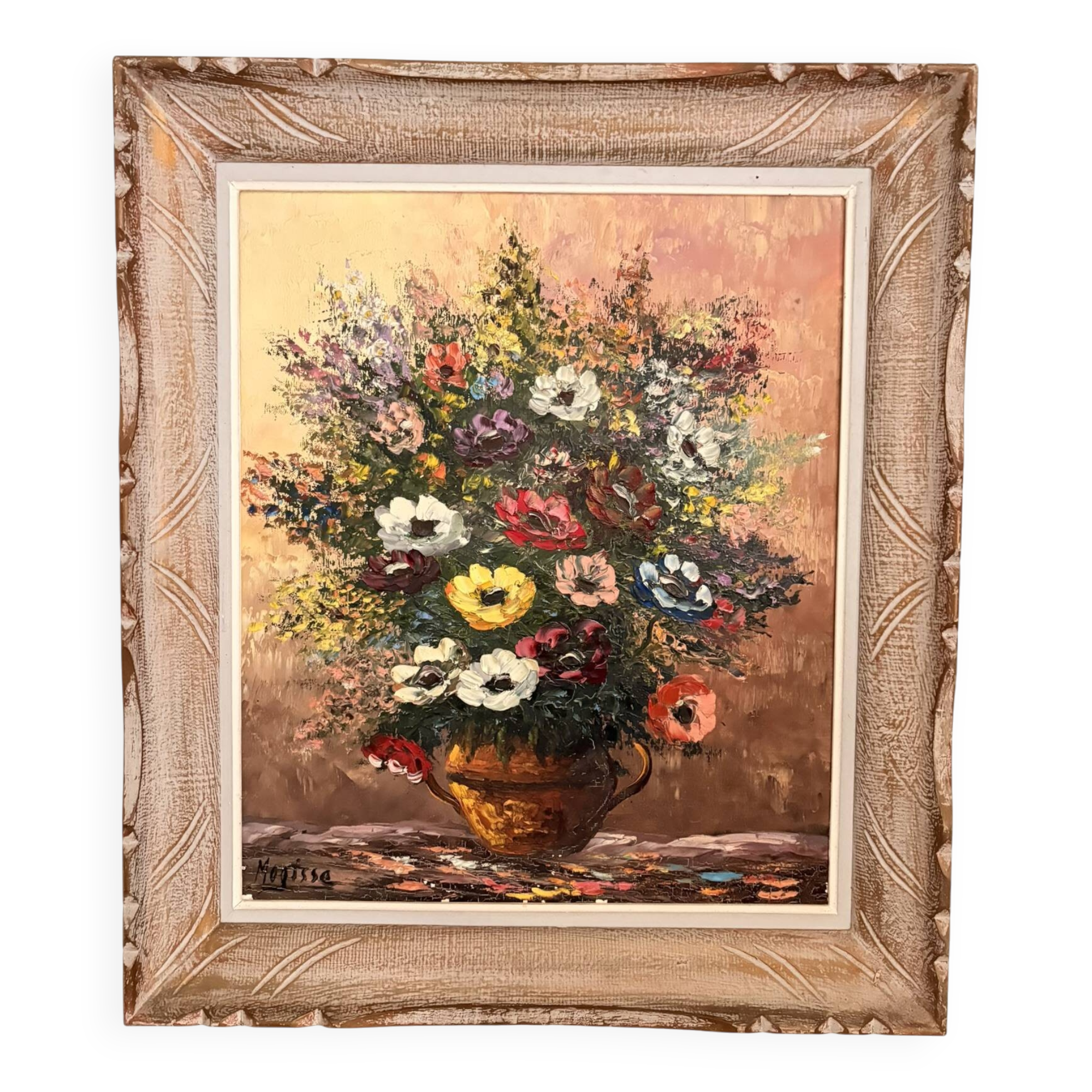 Oil Painting Canvas Bouquet Flowers Still Life Signed Robert Mogis