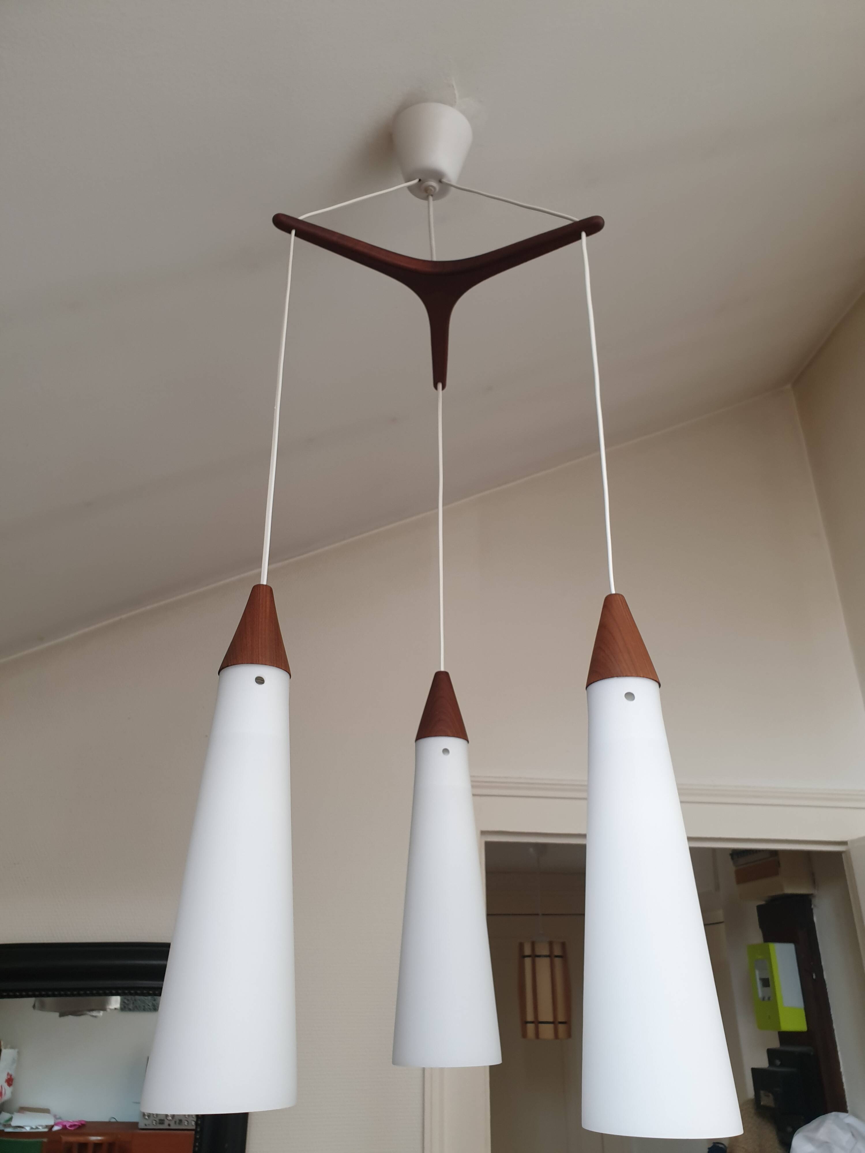 Scandinavian teak and glass pendant light 1960