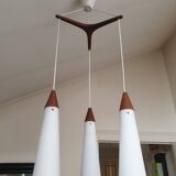 Scandinavian teak and glass pendant light 1960