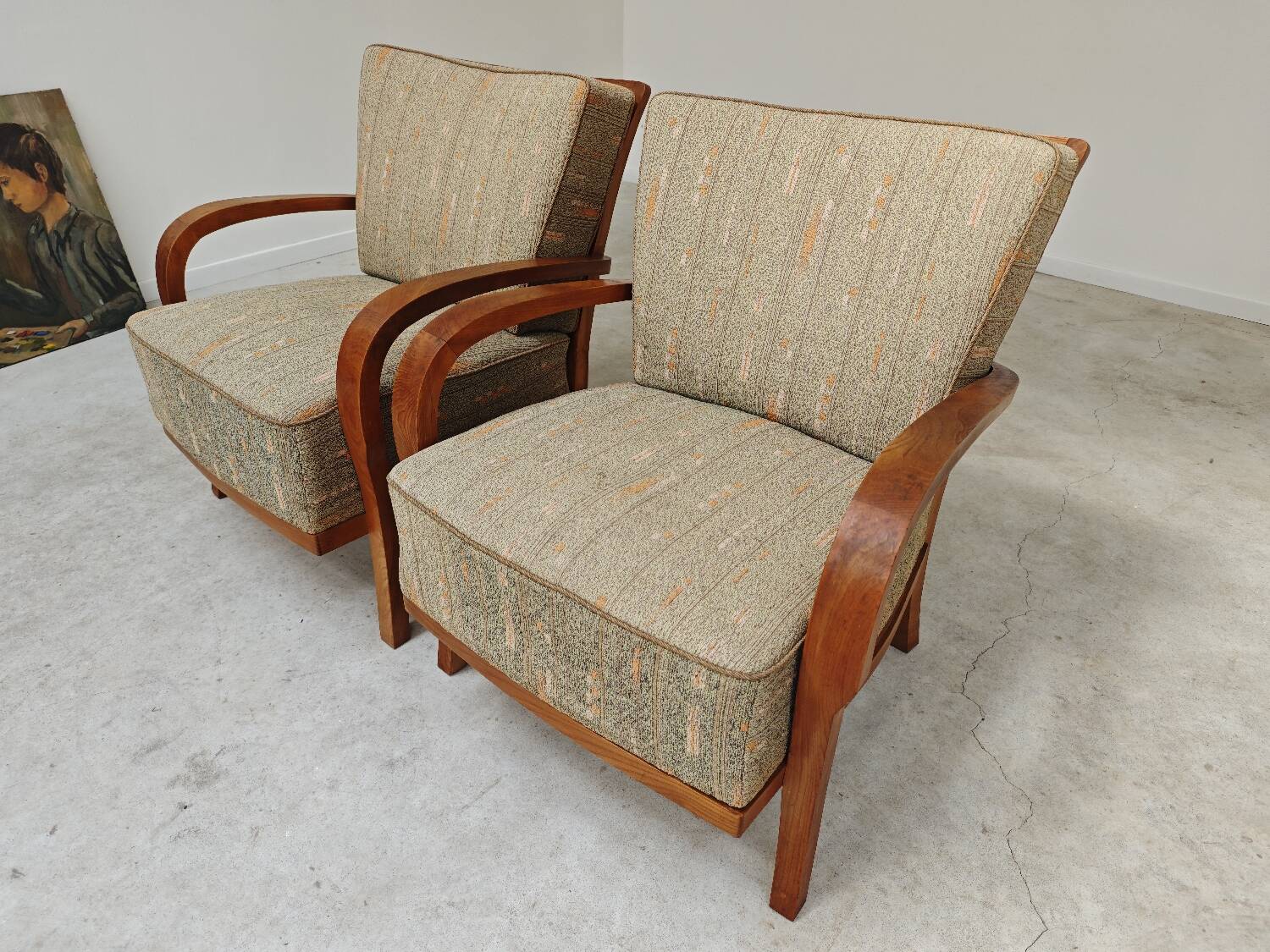 Pair of Krasna Jizba Art Deco solid wood armchairs