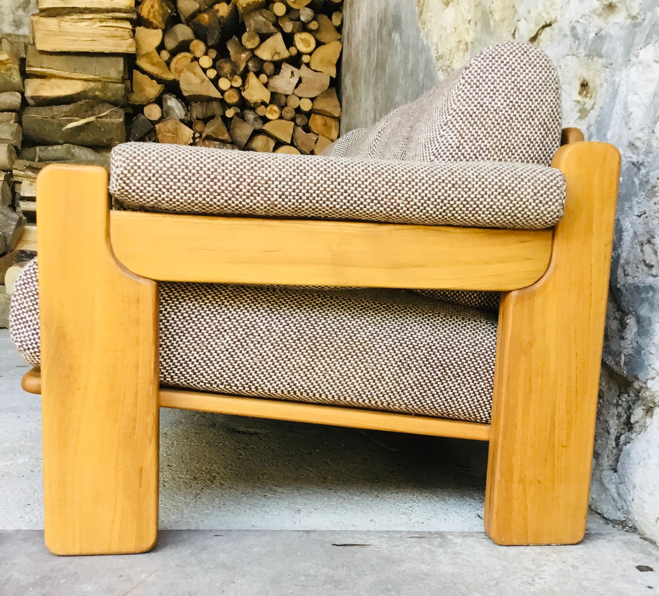 Scandinavian sofa 3-seater elm structure wool cushions chinée 1960