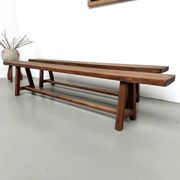 Pair of XL size benches in solid oak, 1950s.