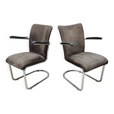 2 chaises vintage Toon de Wit (Gebroeders De Wit) en velours côtelé beige