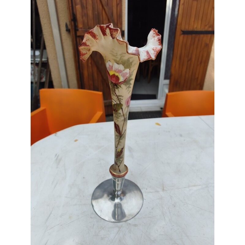 Single-flower vase in glass paste and tin by G. Lasserre