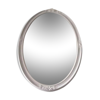 Vintage white oval mirror in resin.
