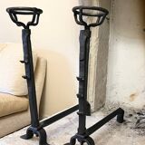 Pair of 18th century wrought iron andirons, log-carrying andirons