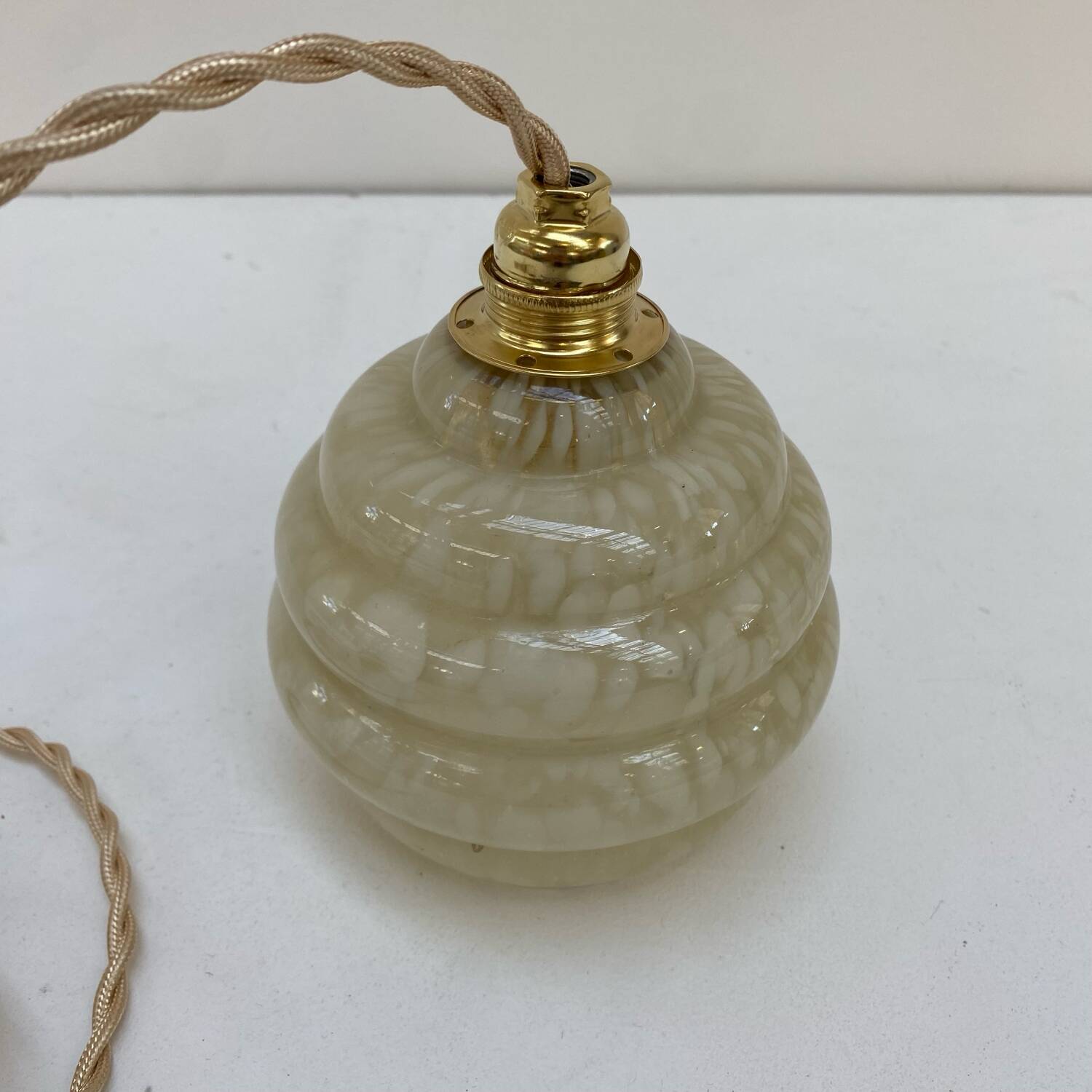 Pale yellow Clichy glass portable lamp
