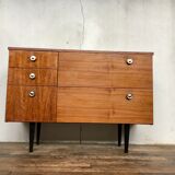Vintage walnut 50/60 style Scandinavian style spindle feet black spindles