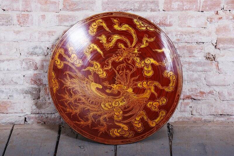 Asian Plate in Lacquered Wood, China, 1920s