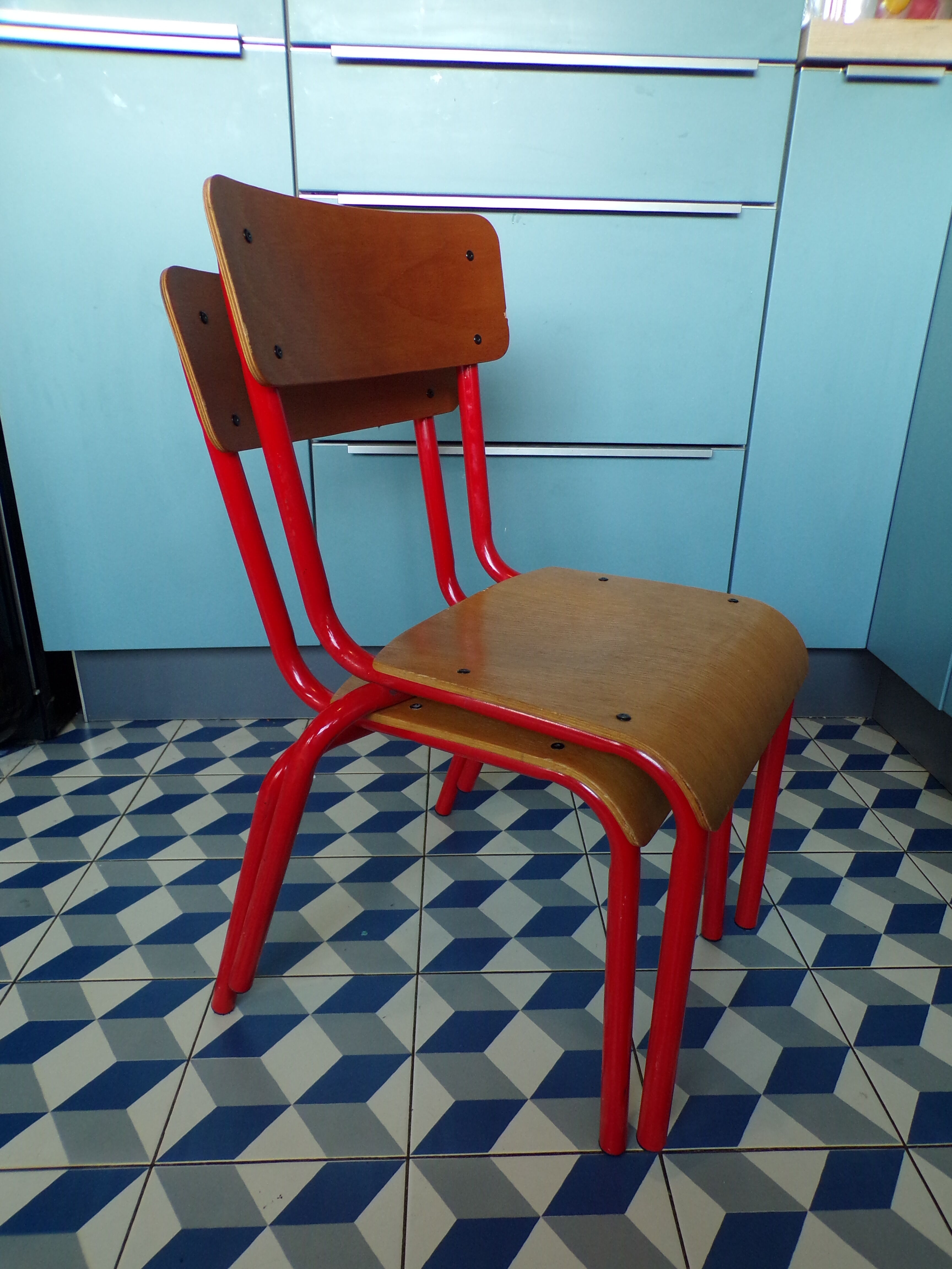 Paire de chaises d'école enfant vintage