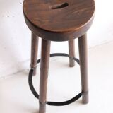 60s Brutalist Wooden Bar Stool
