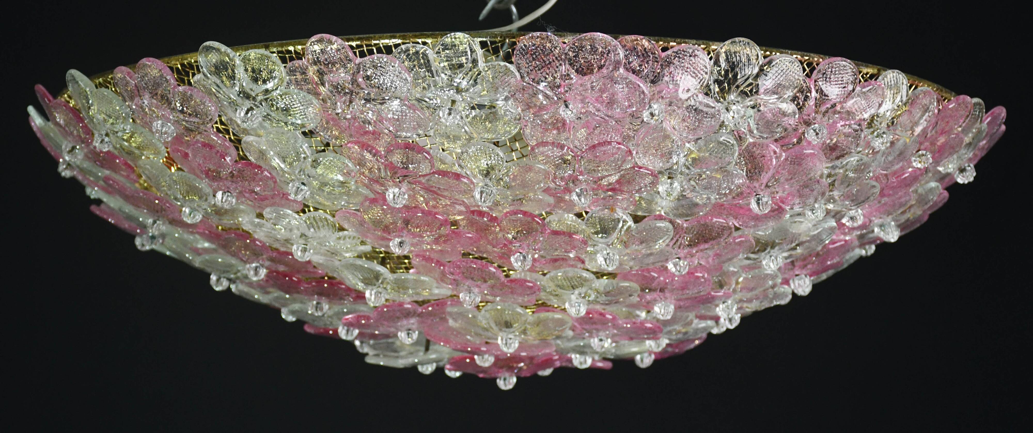 Wonderful Extra Large Size Pink Murano Glass Ceiling Light Flower by Seguso