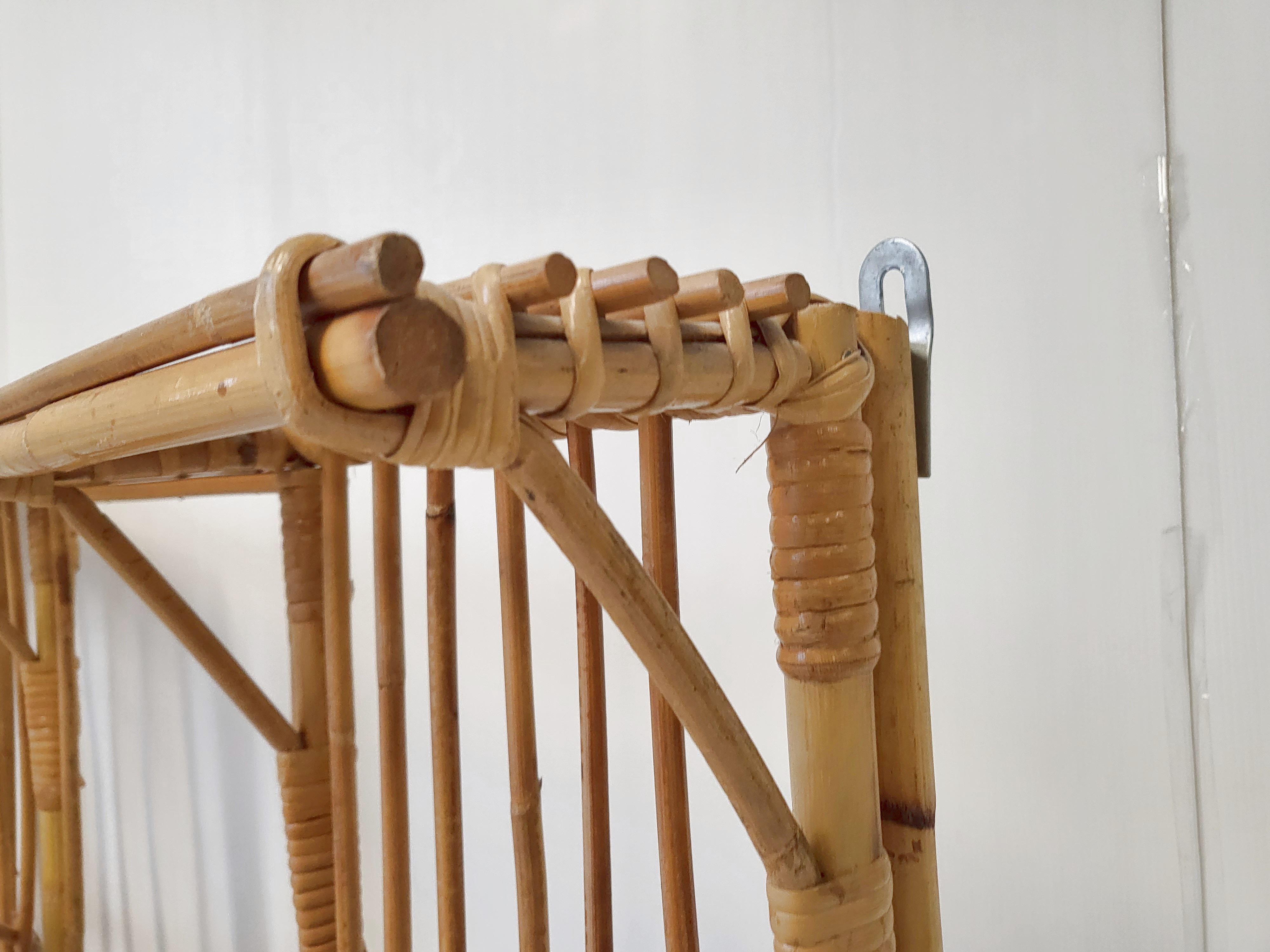 Rattan cloakroom coat rack 1950