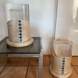 Pair of small columns or end of sofa in travertine and plexiglass