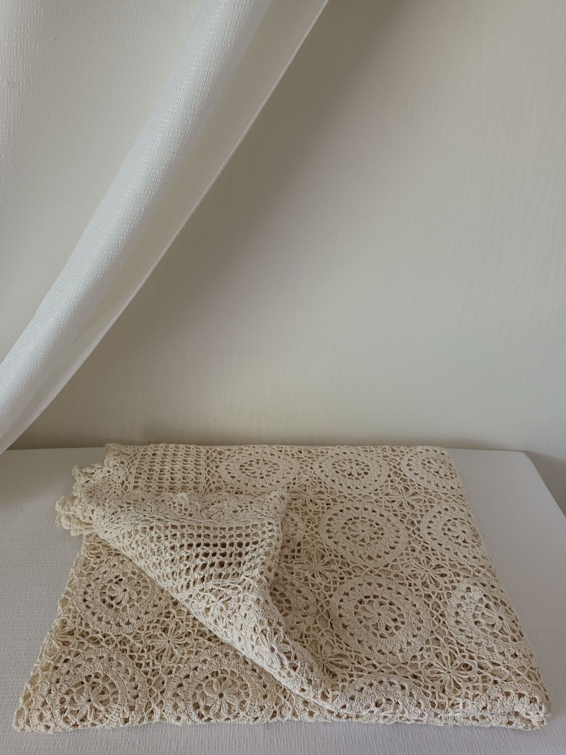 Vintage beige crochet bedspread
