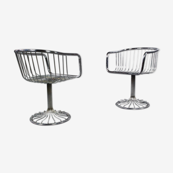 Set de 2 chaises tubulaires pivotantes vintage des années 1970