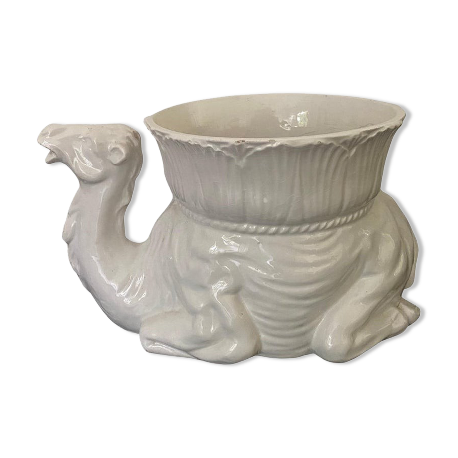 White Italian Ceramic Camel Flowerpot, Planter, Late 20th Century