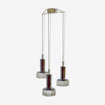 Lustre cascade 3 suspensions en verre et chrome