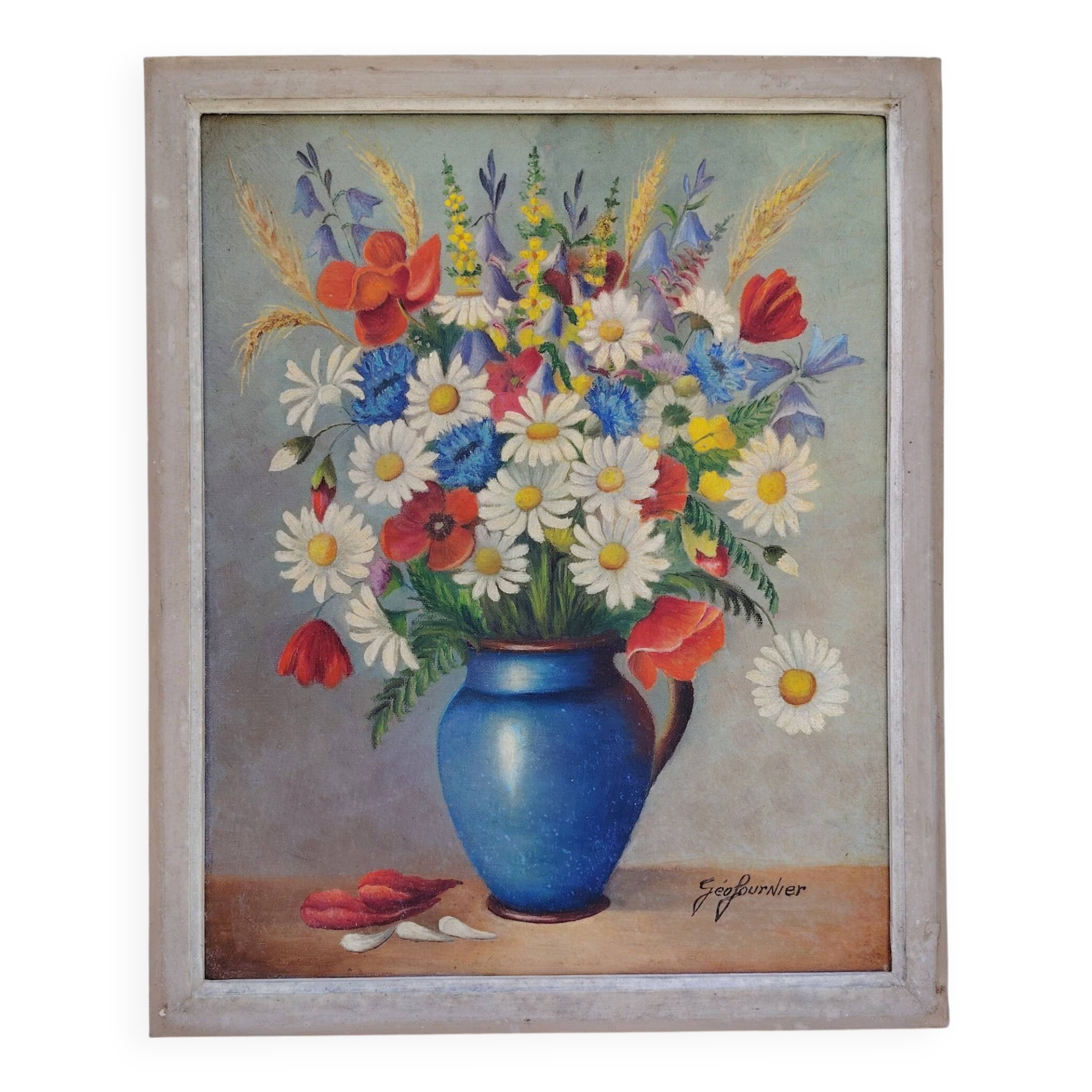 Oil on canvas still life Wild Flowers Géofournier