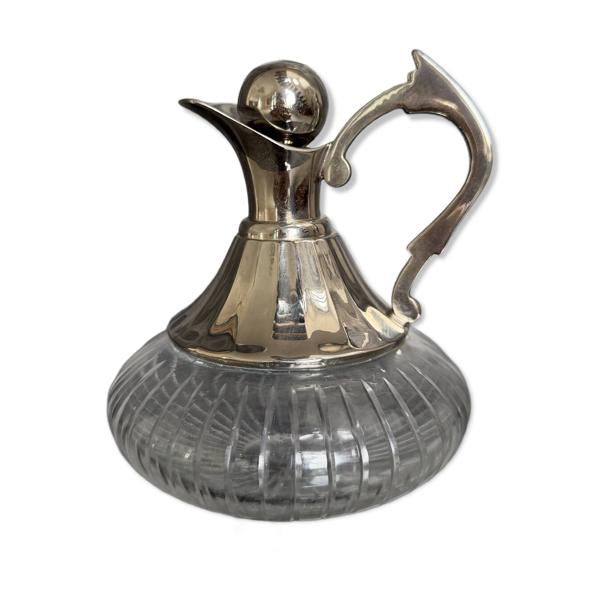 Petite carafe / aiguière vintage en cristal et métal argenté – Style L