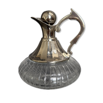 Petite carafe / aiguière vintage en cristal et métal argenté – Style L