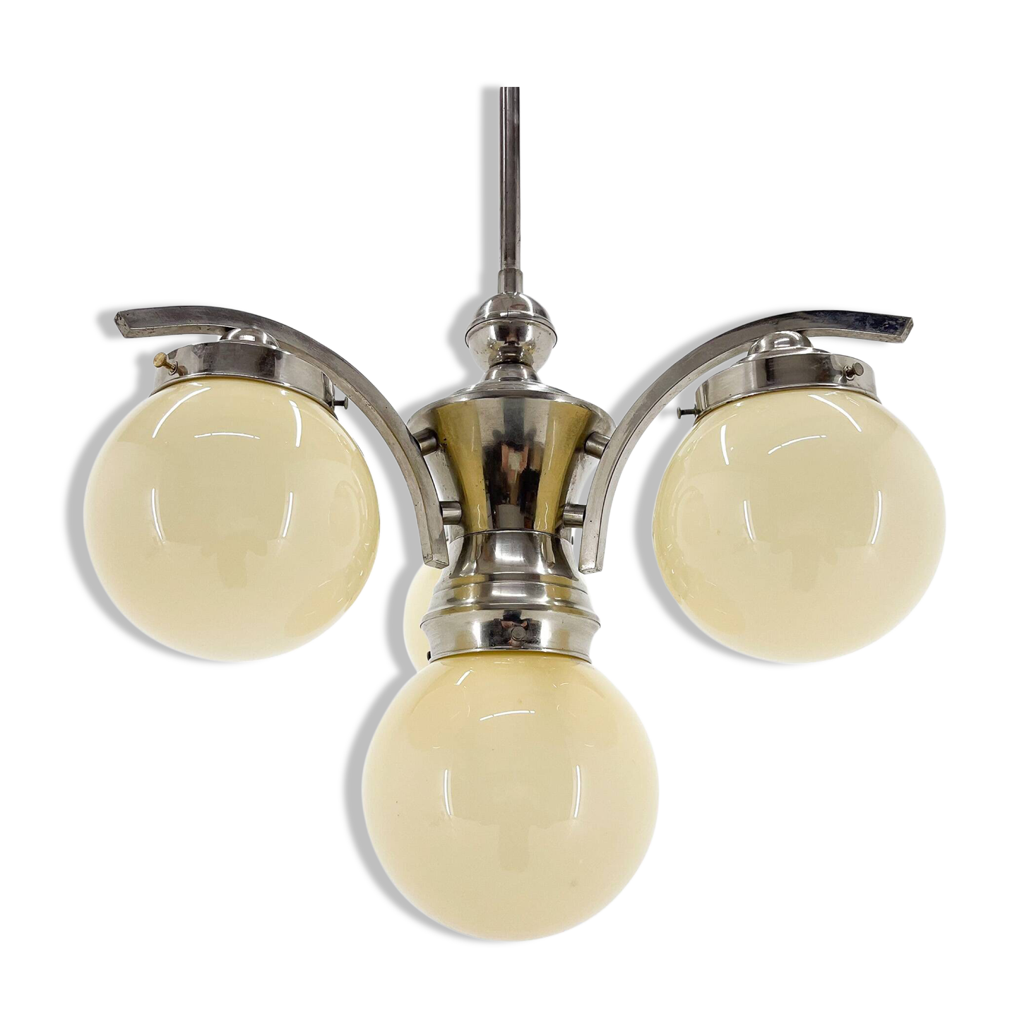 Art Deco, Chrome and Champagne Glass Chandelier, 1930s