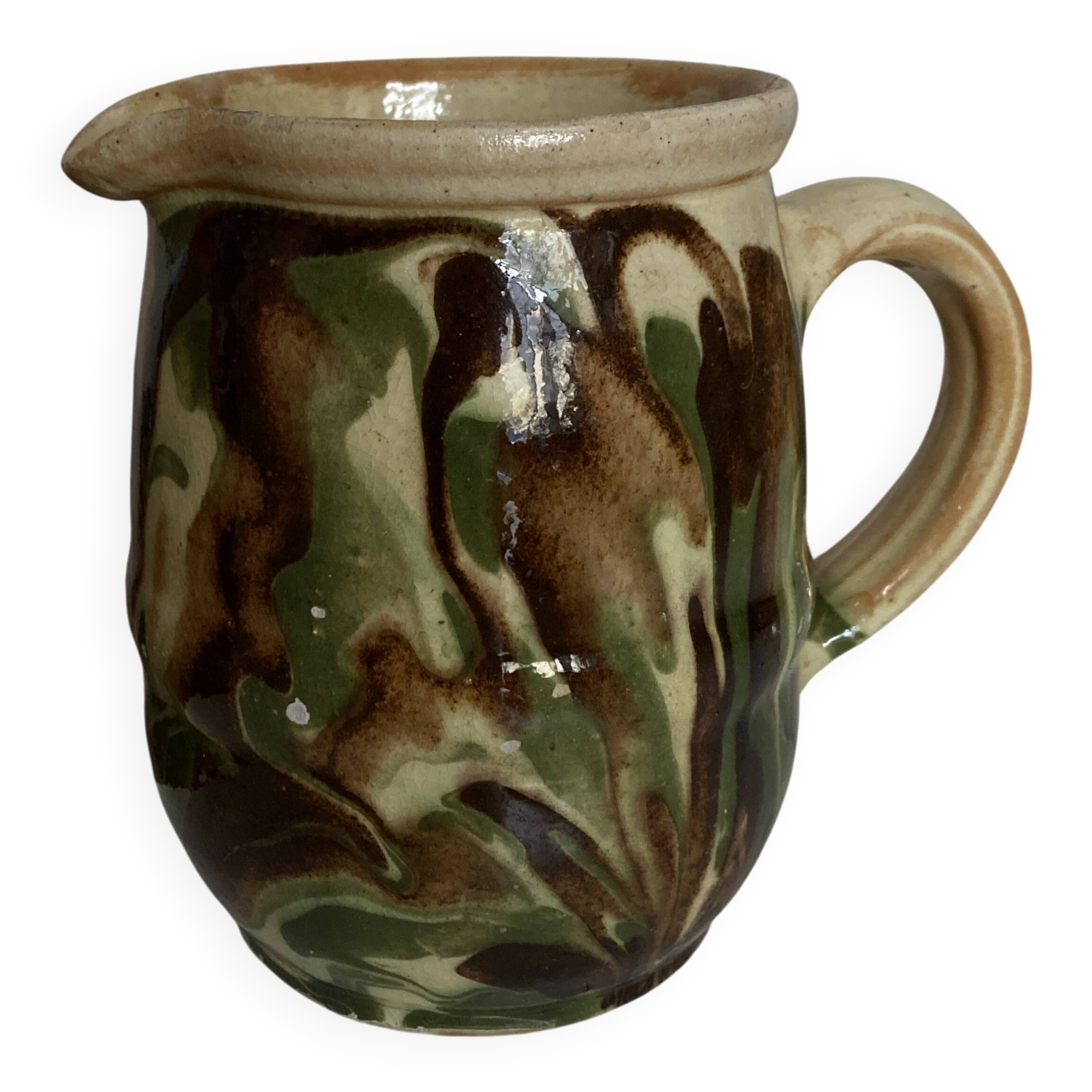 Glazed earthenware jug mixed clays Provence 1960