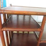 Retro-Side table-vinyl furniture-wood, rattan and bamboo-80s