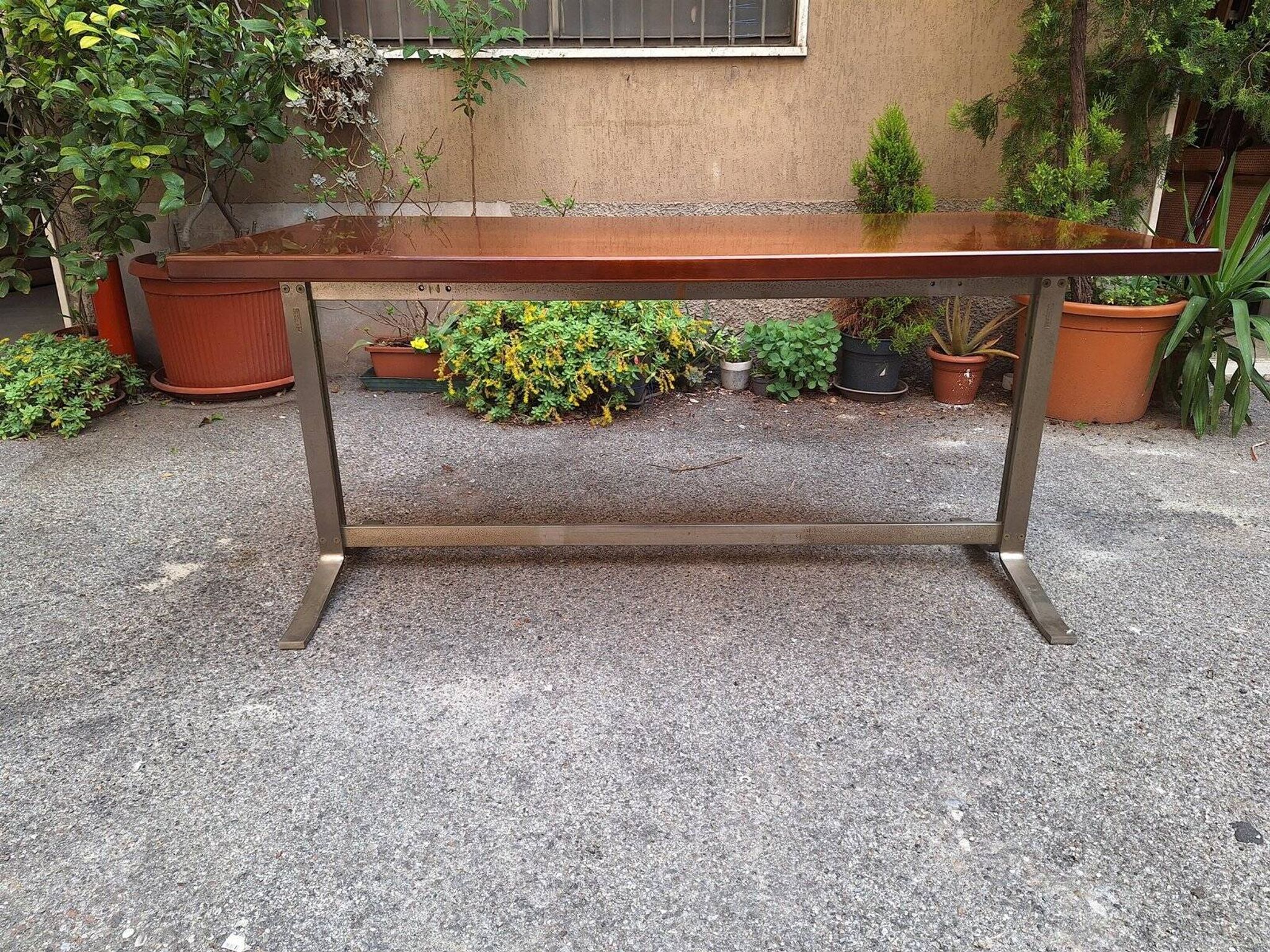 Vintage Desk Table in Wood and Chromed Metal by Gianno Moscatelli for Formanova, 1960s