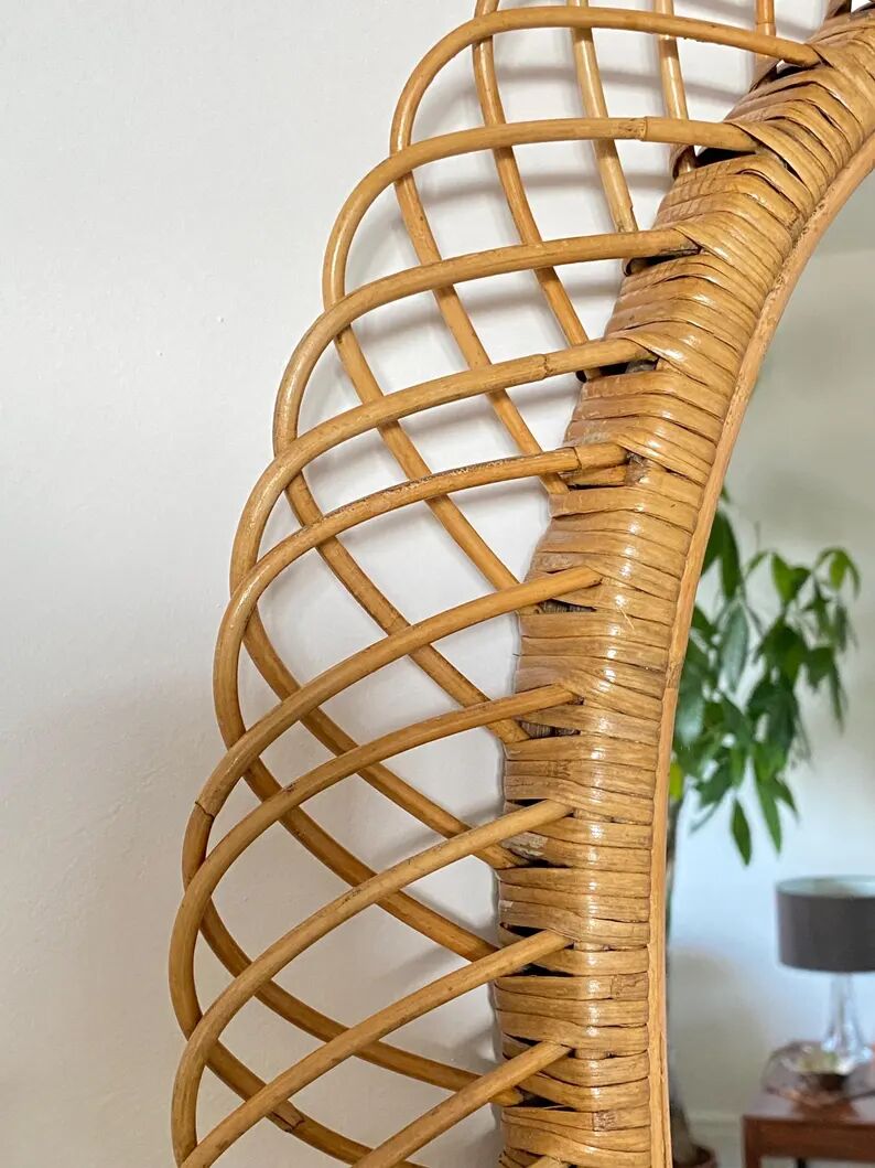 Large mirror by Franco Albini in rattan and bamboo, Italy 1960s.