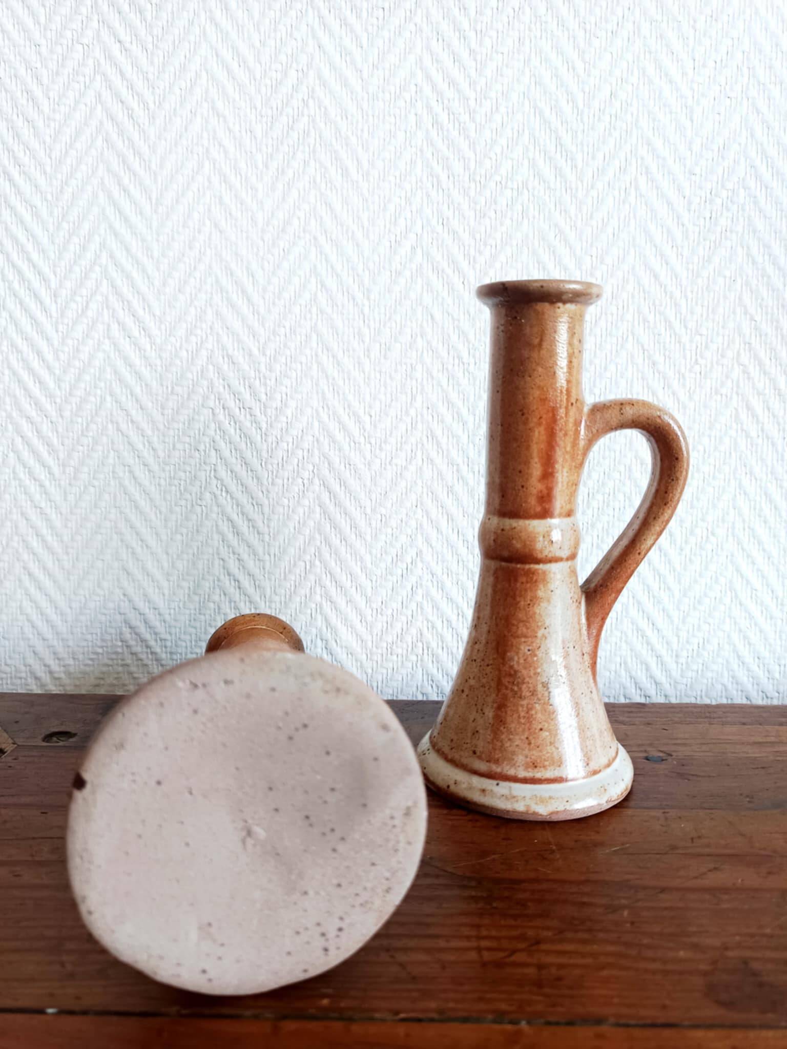 Paire de bougeoirs en grès vintage