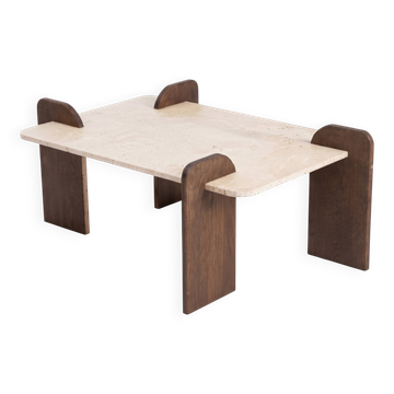 "Sira" coffee table in travertine and wood