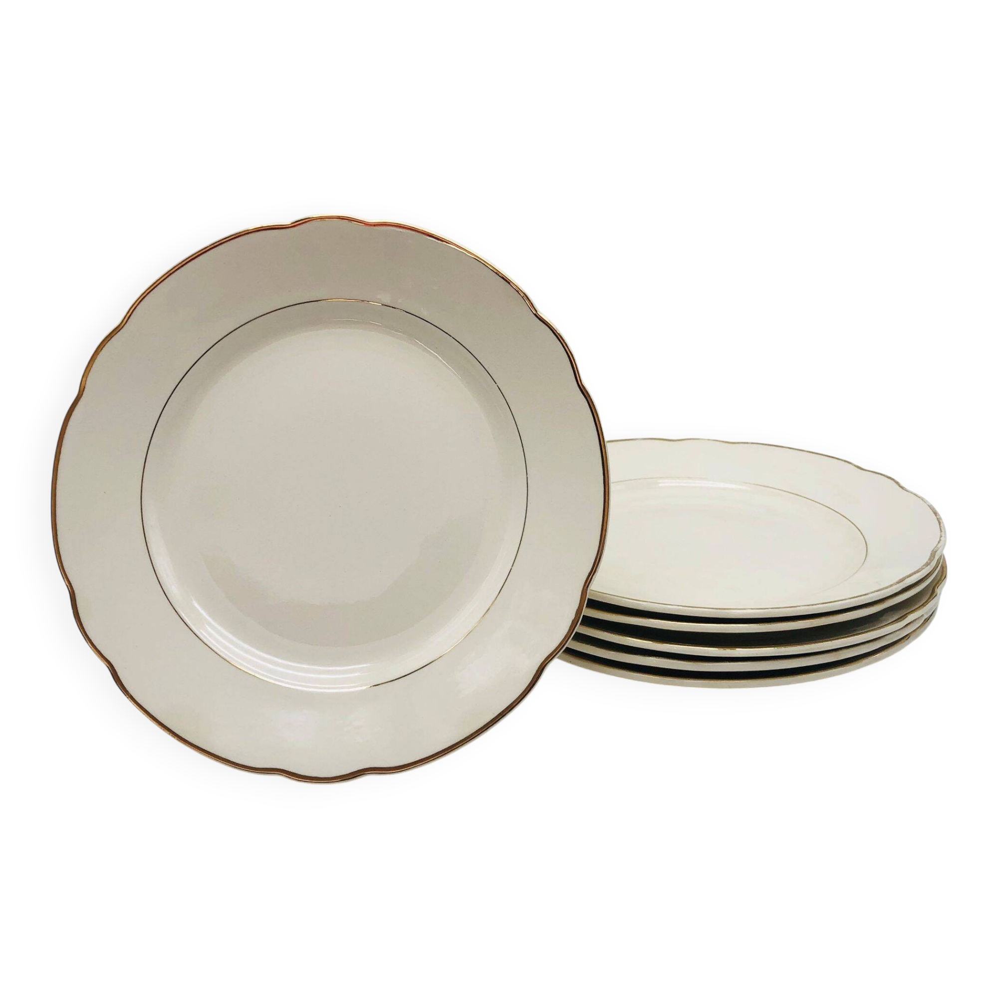 6 Antique Dinner Plates Stamped “Villeroy & Boch”.