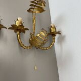 Lot de 2 appliques murales hollywood regency golden florentiner tiki style, italie 1970