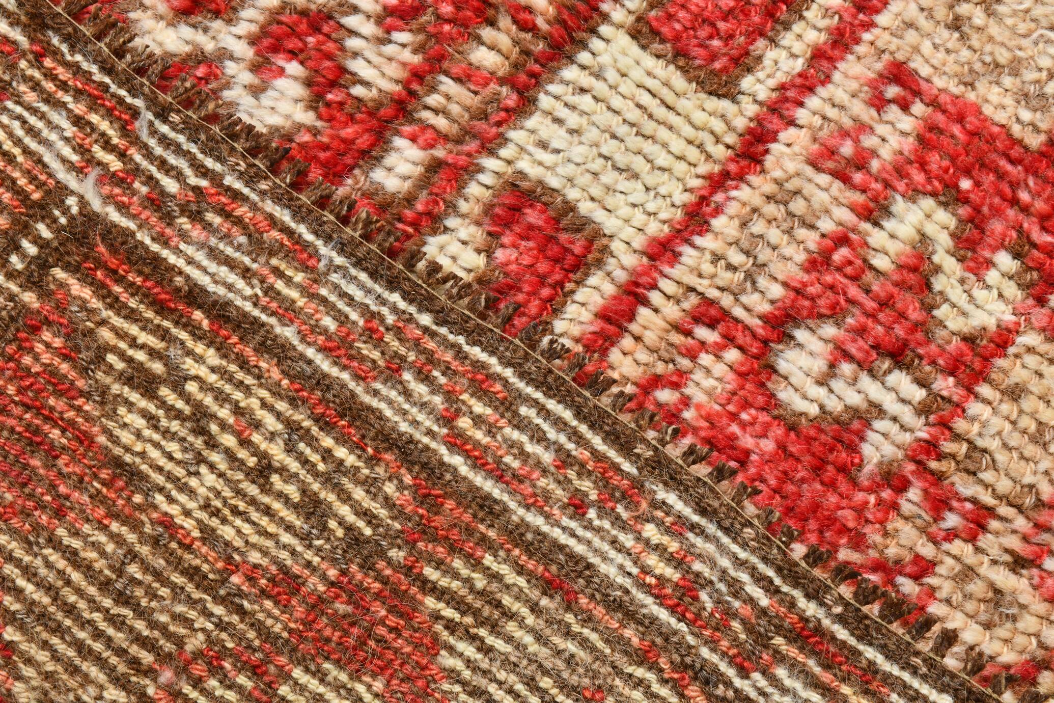 Tarecotta Red & Beige Long Wide Kilim Rug, Ethnic Patterned Rug, 141x309 Cm