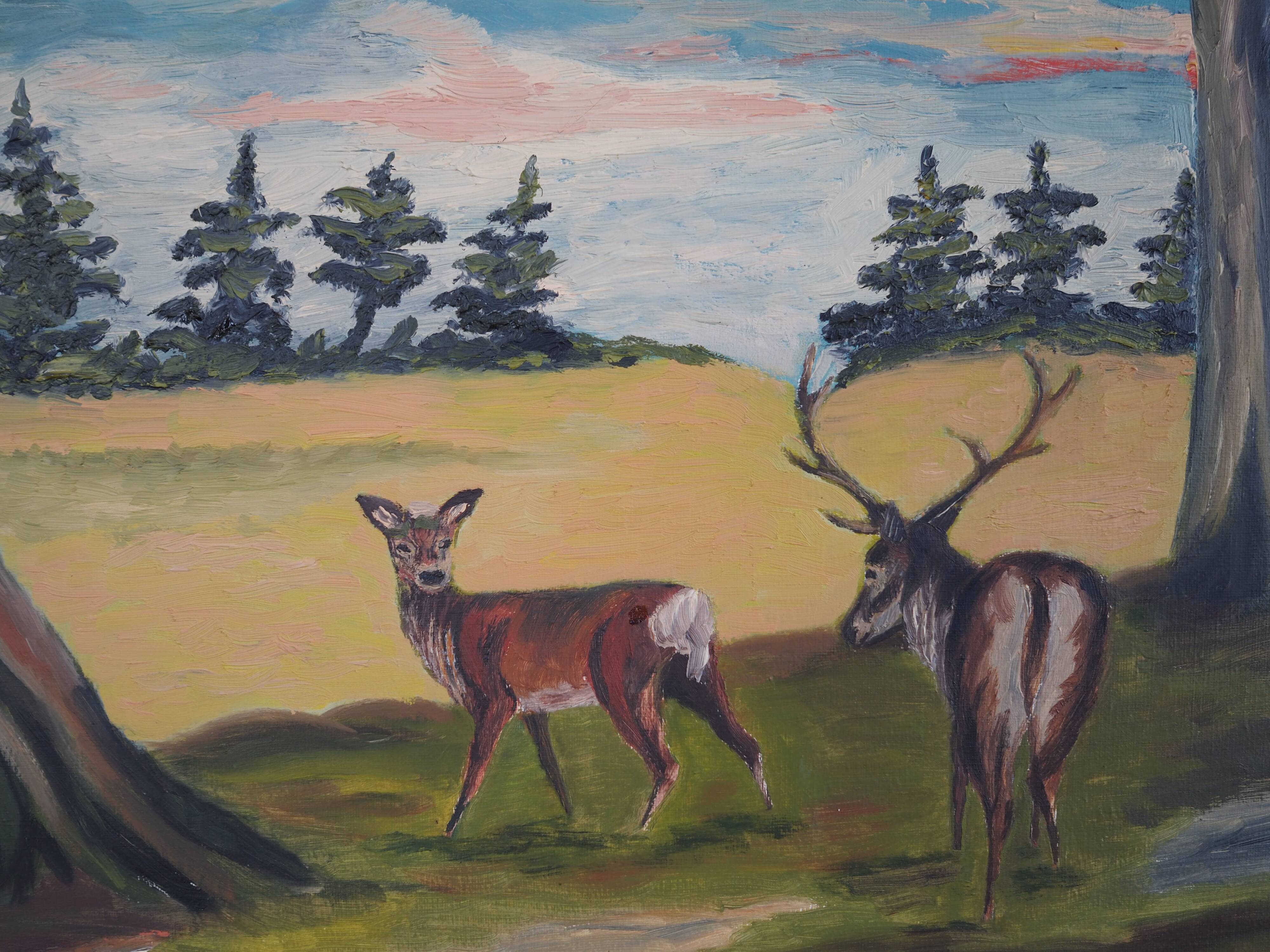 Painting „The Pair of Deer”, Scandinavian design, 1960s