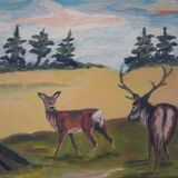 Painting „The Pair of Deer”, Scandinavian design, 1960s