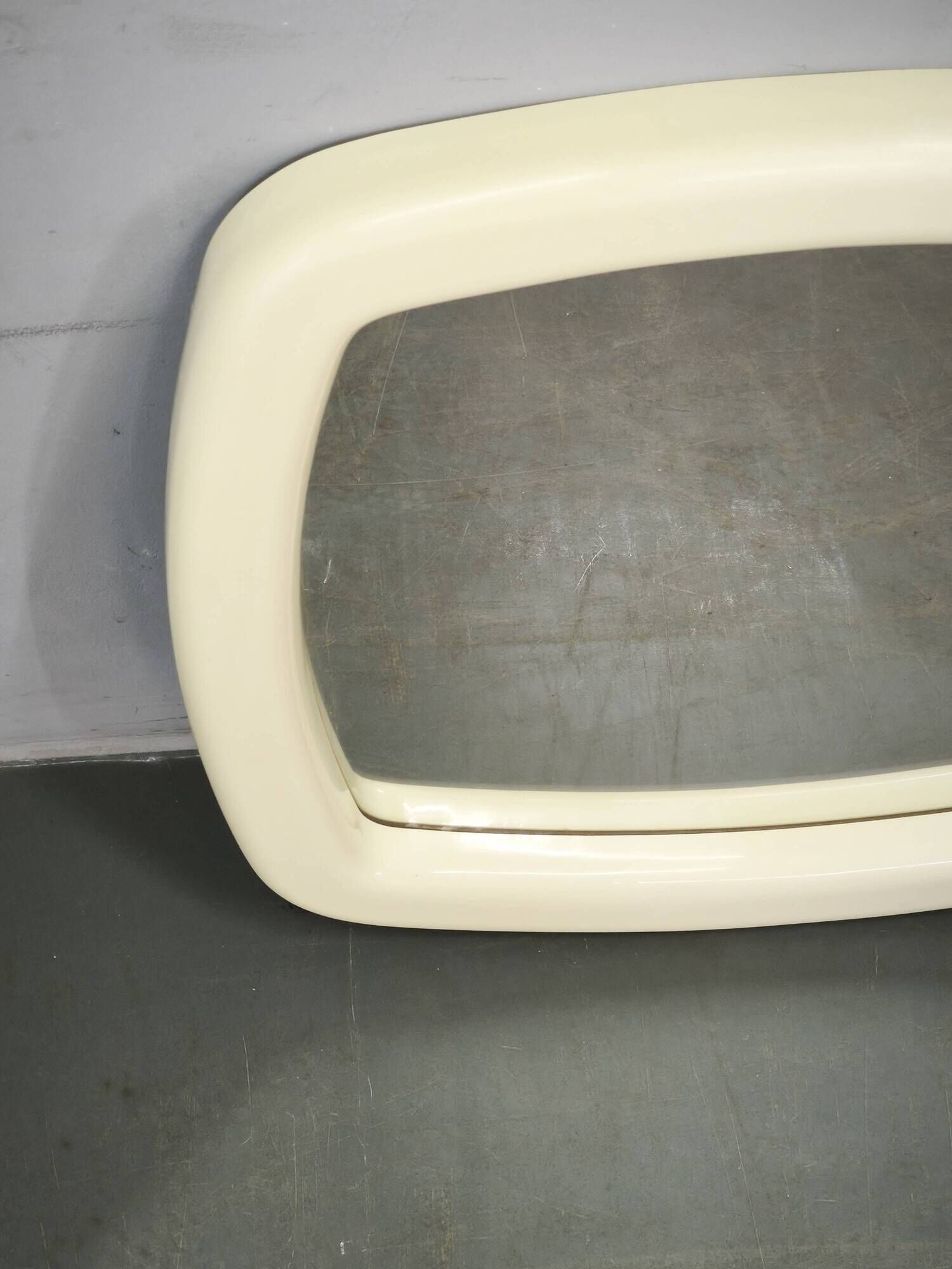 1970s Italian Space Age Cream Plastic Square Wall Mirror